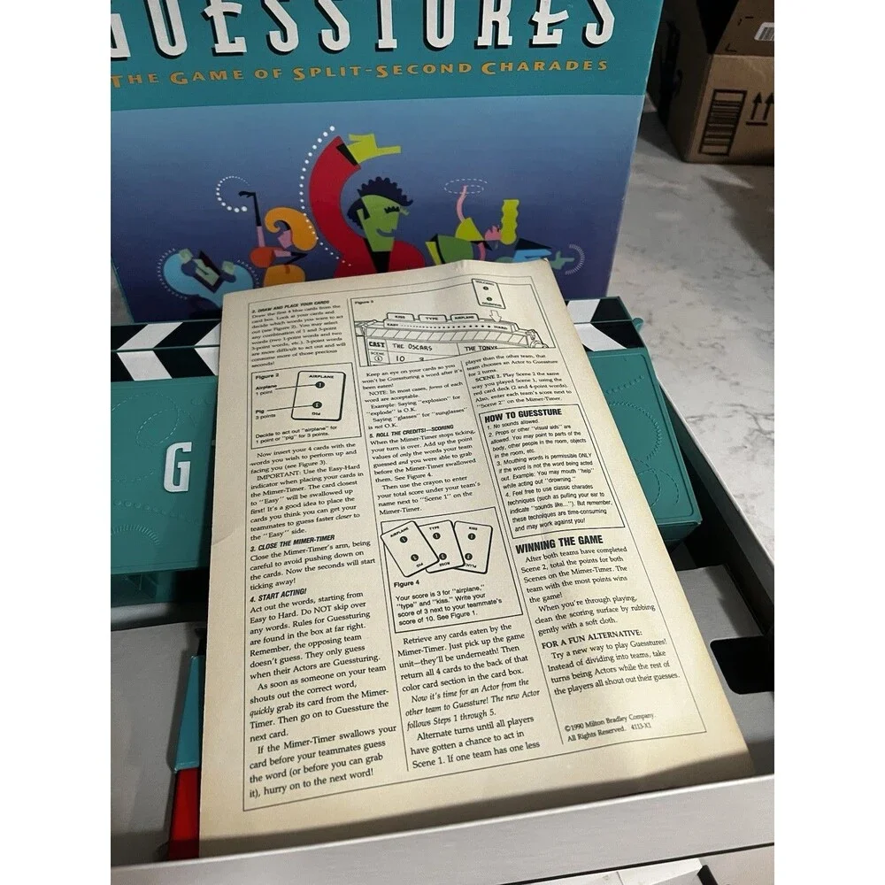 Vintage 1990 Milton Bradley Guesstures Complete Working Board Game Sealed Crayon